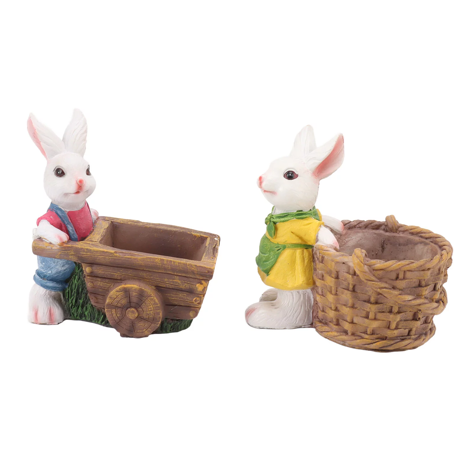 Ouitble 2Pcs Animal Succulent Planter, Cute Resin Rabbit Alcony Patio Flower Pot Plant Container Garden Decoration (White)