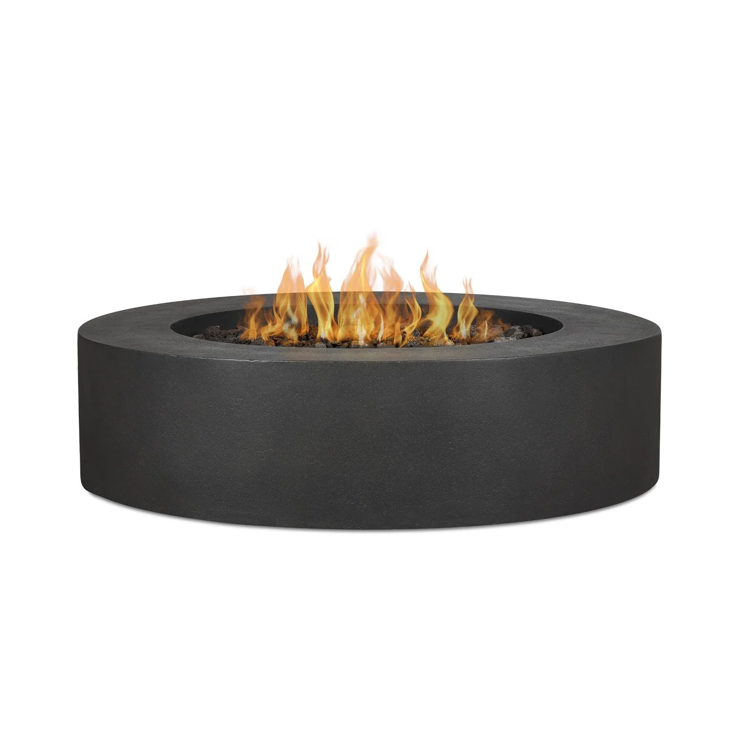 La Valle 43 Inch Round GFRC Concrete Propane Fire Pit Table in Carbon By BBQGuys Signature