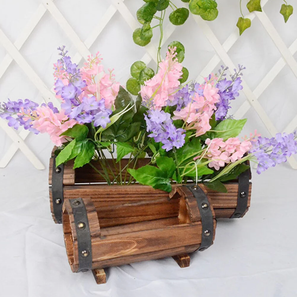 Qumonin Rustic Half Barrel Planters 2Pcs Wooden Flower Pot for Home Garden