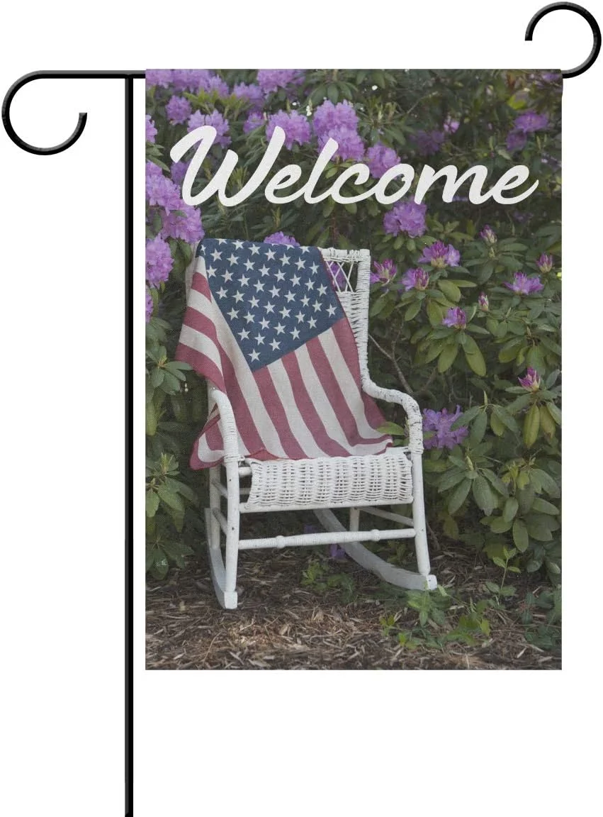 Bestwell Flag on Antique Wicker Chair Garden Flag 12 x 18 Inch Vertical Double Sided Welcome Garden Flag Seasonal Holiday Outdoor Decorative Flag for Patio Lawn Home Decor Farmhouse Party