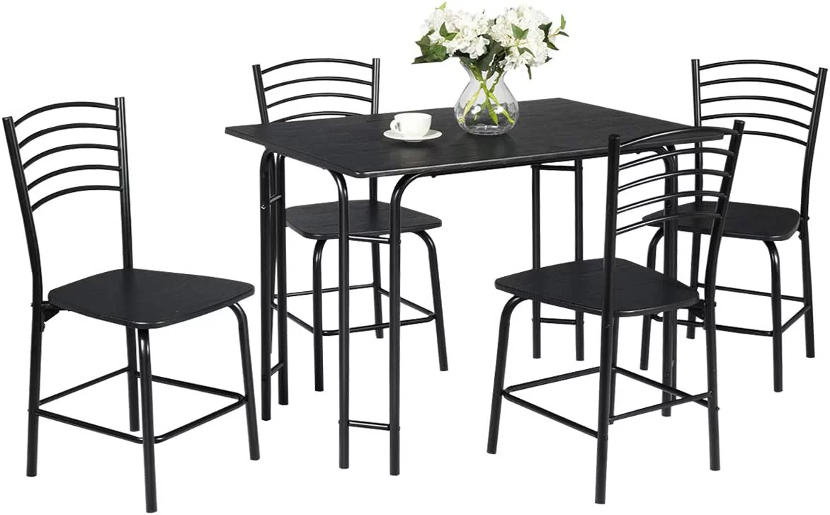SQYUHGF Dining  Set with 4 Chairs 5-Piece Wood Kitchen  for 4 Person Rectangular  with Metal Frame (Black)