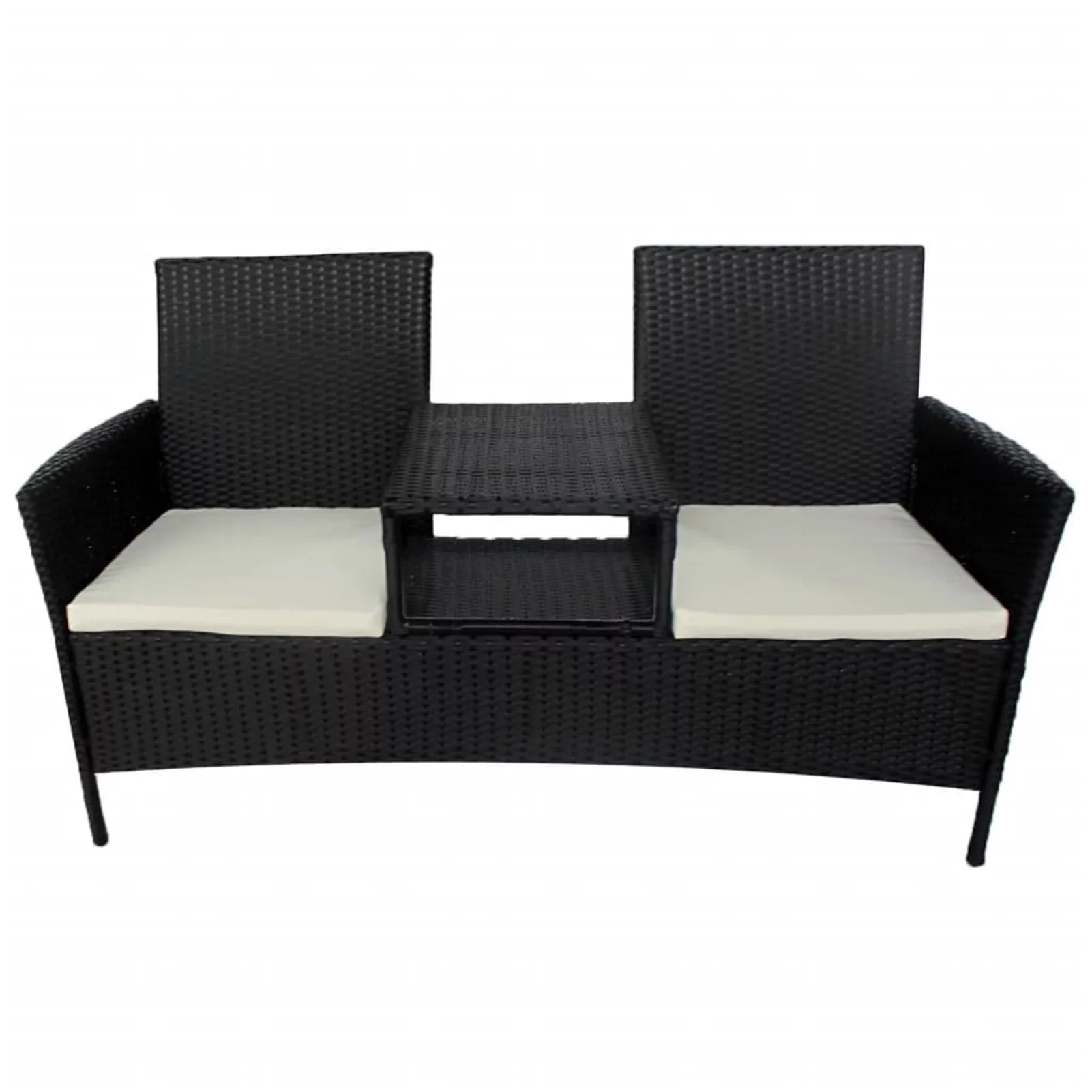Carevas 2-Seater Patio Sofa with Tea Table Poly Rattan Black