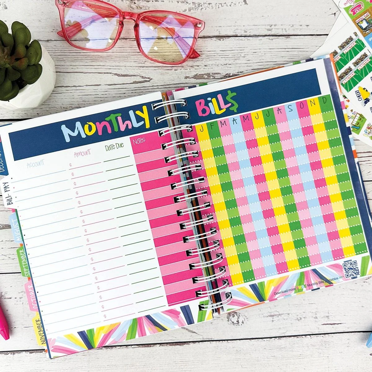 Reminder Binder® 2024-2025 Planner; 18-month Calendar with 361 Planner Stickers (Blossoms)