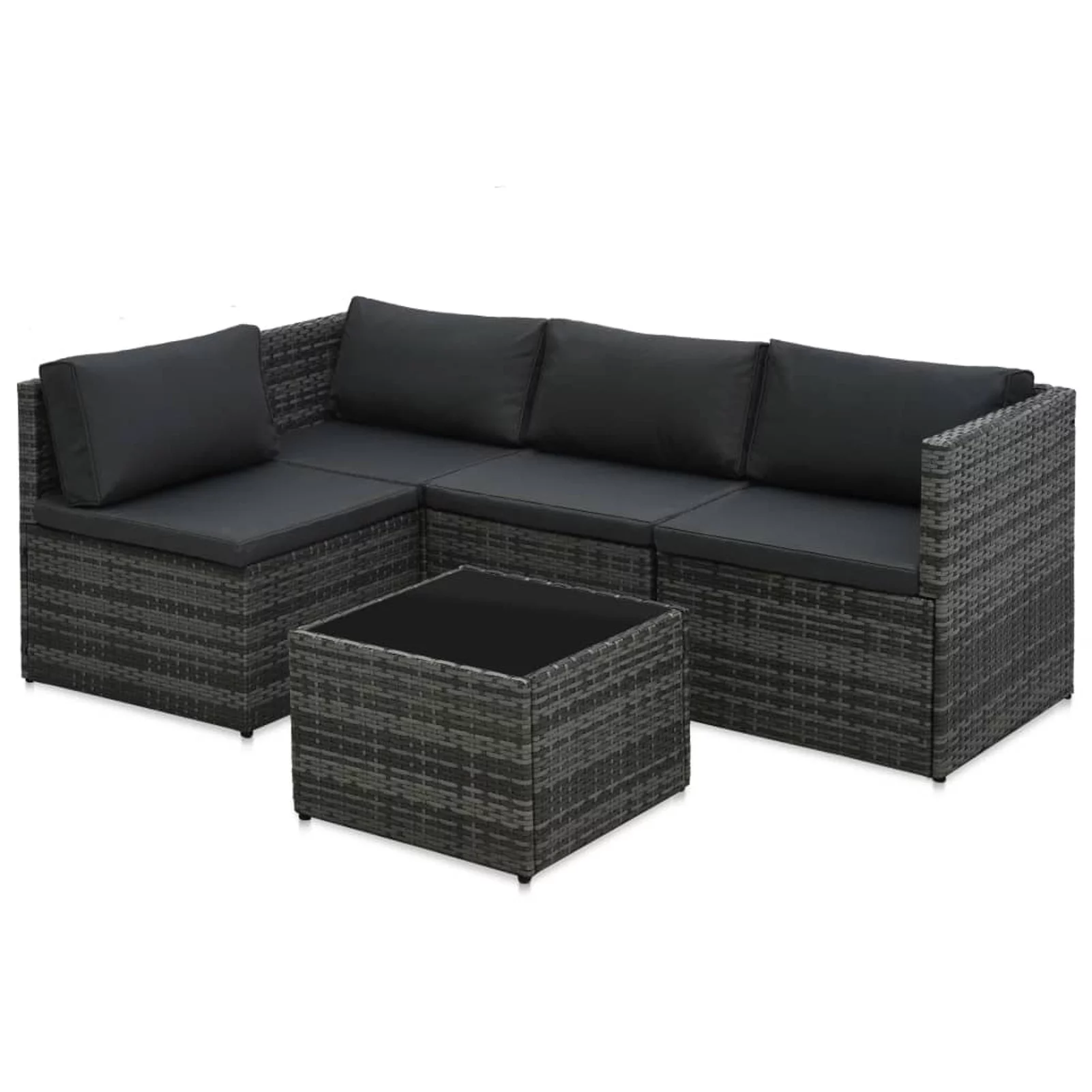 Dcenta 5 Piece  Conversation Set Cushioned Sectional Sofa with Glass  Table Patio  Set Gray Poly Rattan Garden, Patio, Pool, Backyard, Balcony, Lawn Furniture