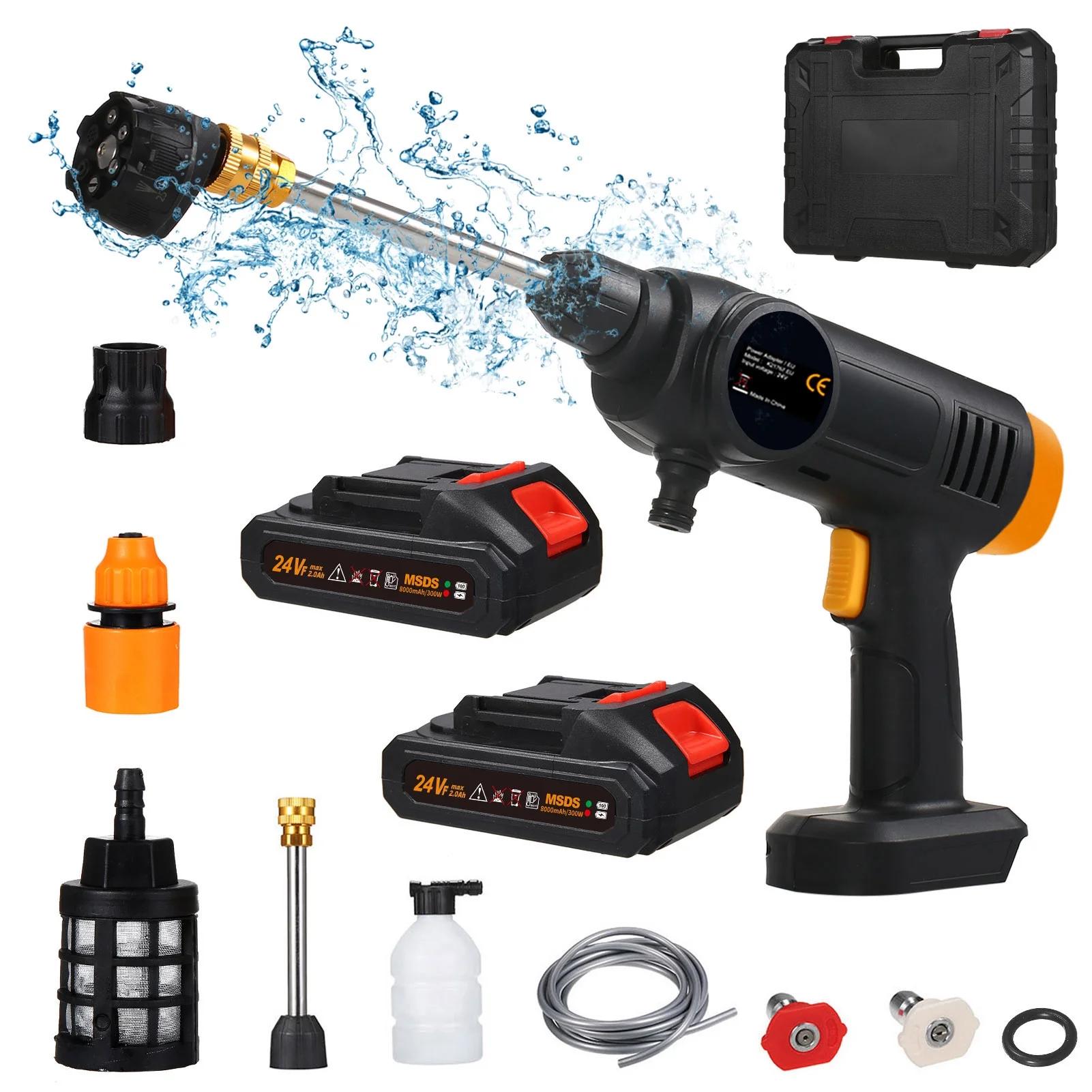 Meterk Cordless Washer 60Bar 150W High Washer Machine with 6in1 Spray Rechargeable Battery for Car Fence Floor Cleaning Watering with Toolbox