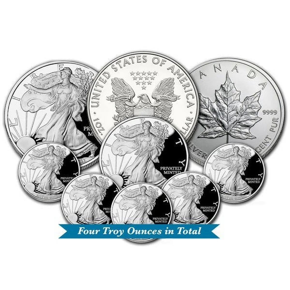 Various 9-Piece Silver Coins & Rounds Starter Kit