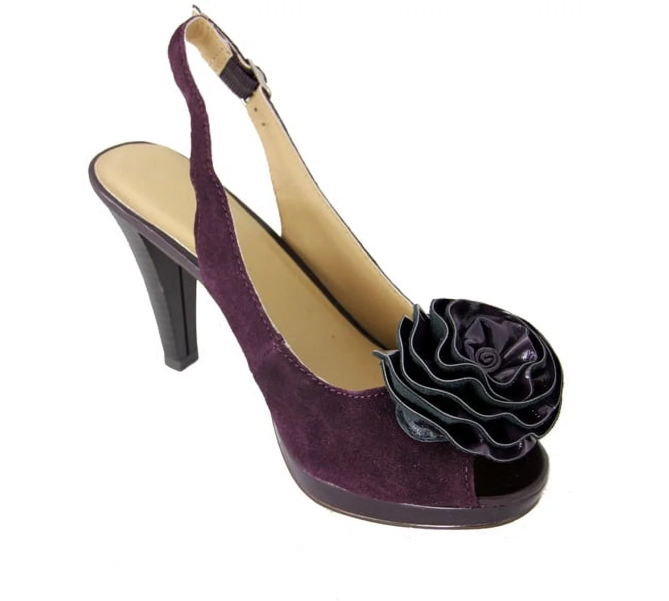 Avon Women's Plum Purple Sassy Slingback High Heel Shoes with Floral Accent - Size 7