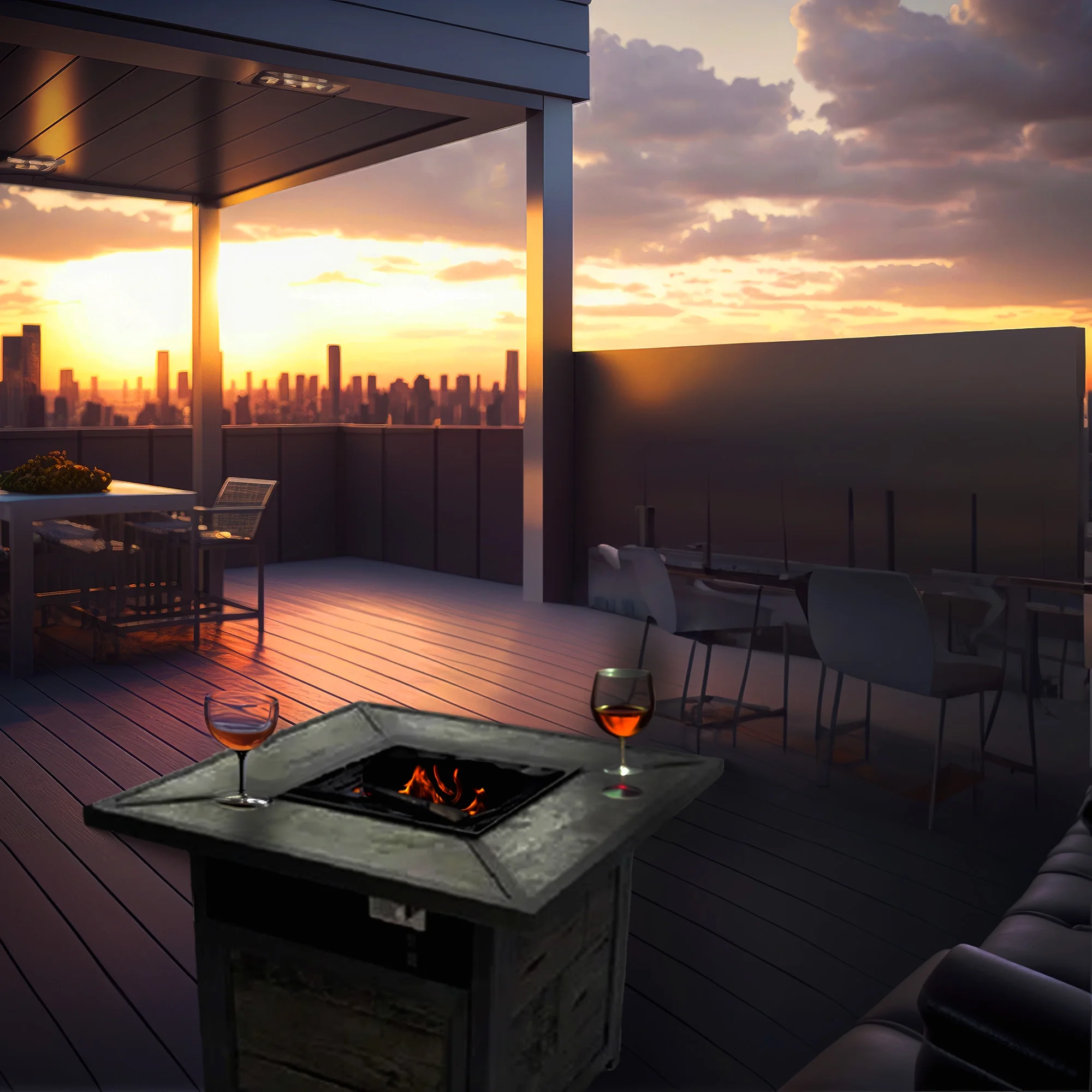 Patio Master Evanston Gas Fire Pit with Steel Cover and Faux Wood Tile Top