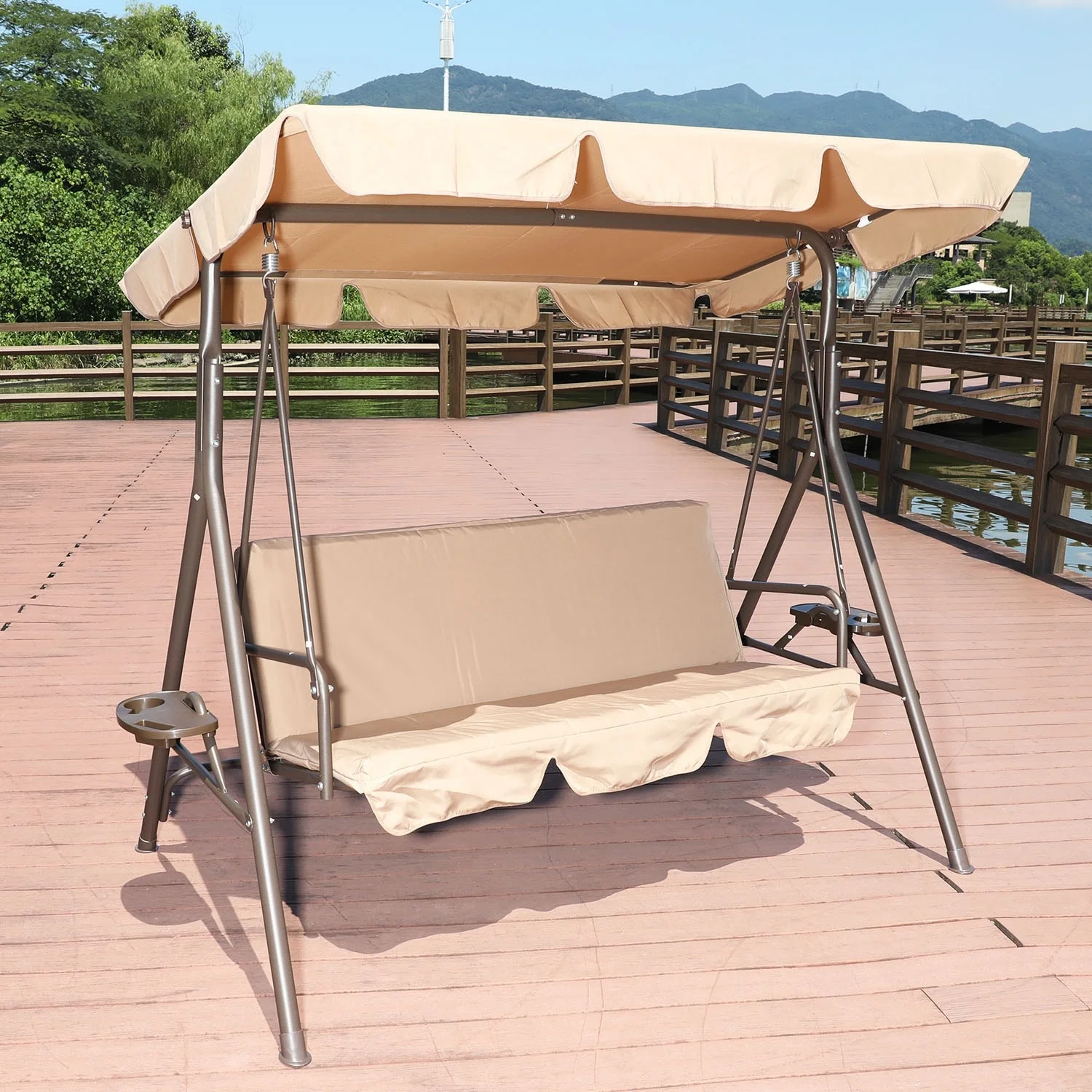 Flynama Three Seats Outdoor Swing Seat Chair - 68*44*59 Brown