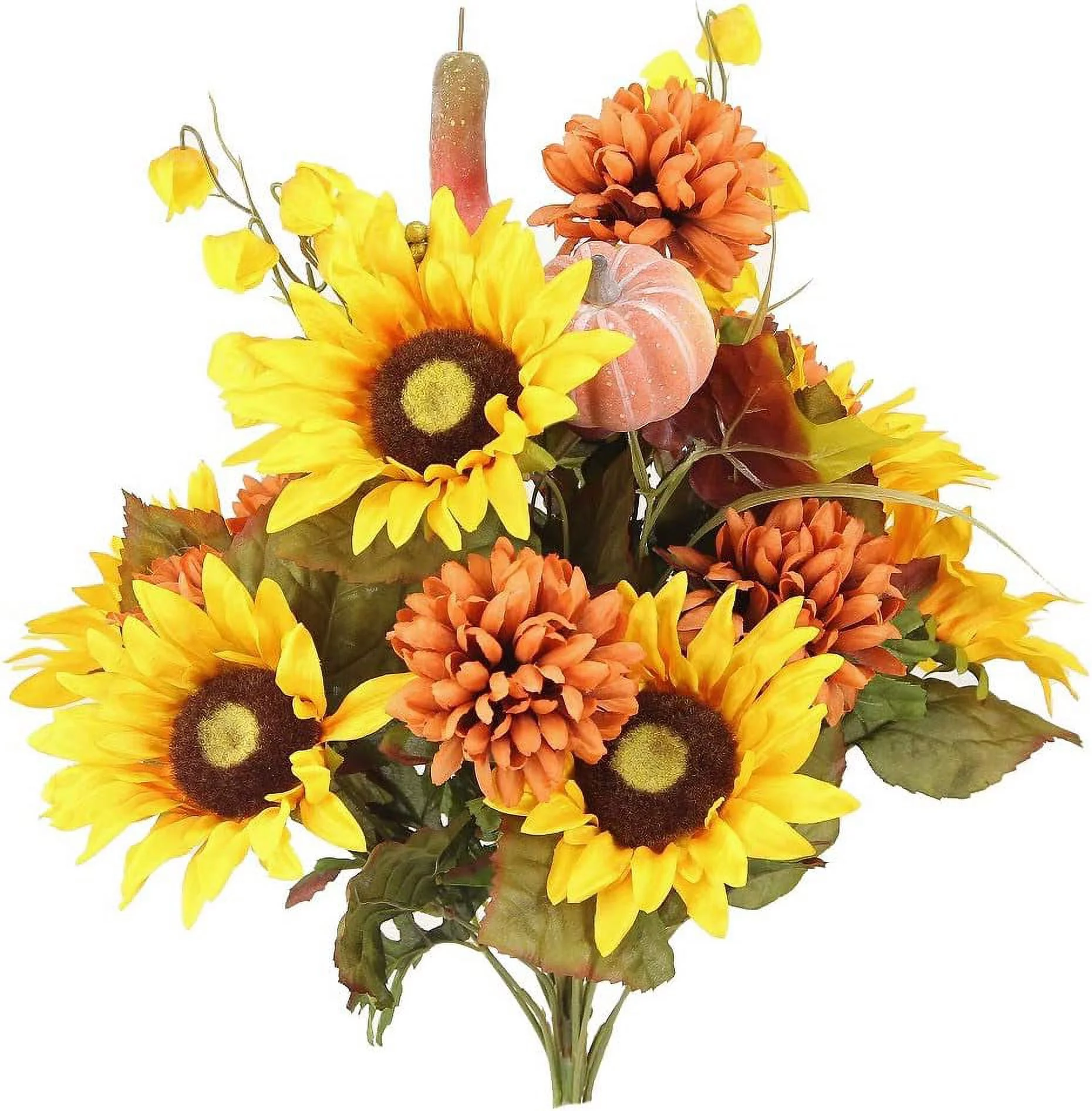 ABN3B002-GD 18 Stems Home Office/Wedding/Restaurant Decoration Arrangement Artificial Sunflower/Mum/Zinna Flowers Bush, Gold, F. GD Mix