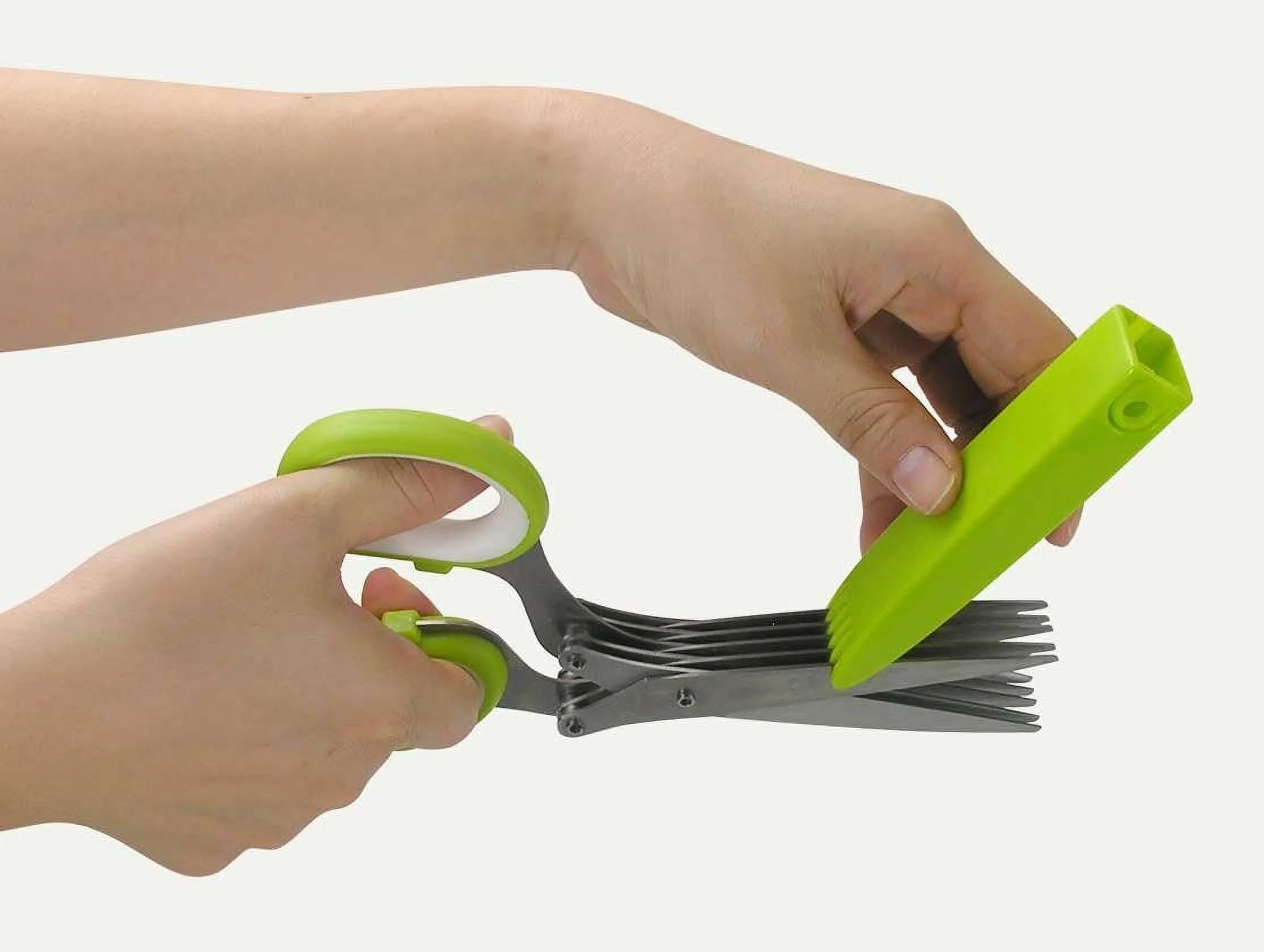 Heavy Duty Stainless Steel 10-Blade Gourmet Herb Scissors With Blades Guard Cover Cleaner