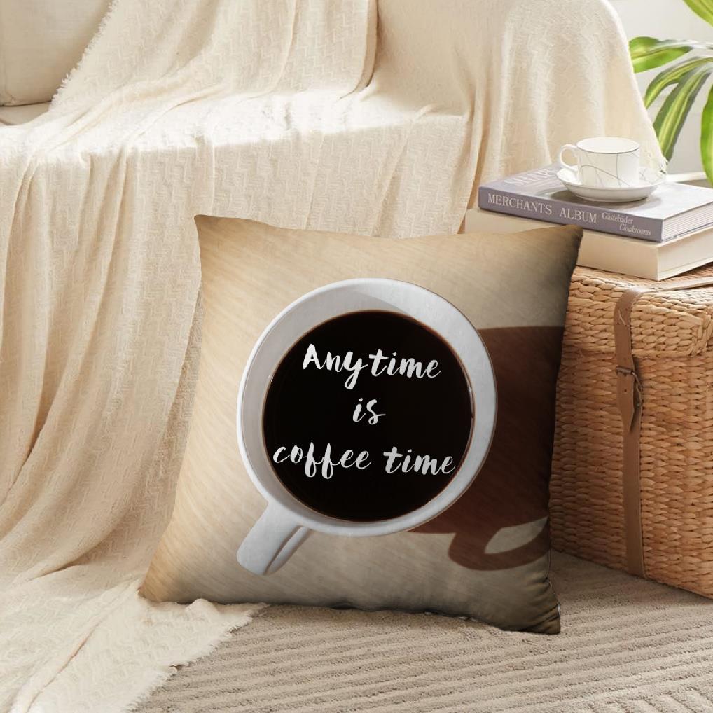 LALILO Throw Pillow Covers Time Coffee Time Quote With Coffee Cup Wood Cushion Cover 18