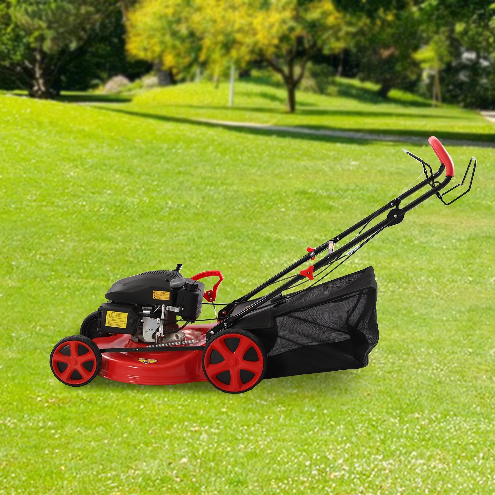 173cc 4-Stroke Engine Gas Powered Lawn Mower Walk-Behind+Grass Collecting Bag