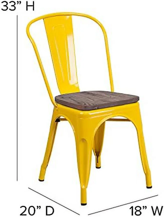 YPDCHB Yellow Metal Stackable Chair with Wood Seat
