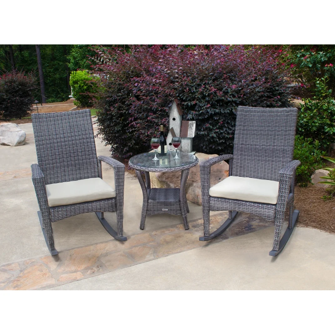Tortuga Outdoor Bayview Dark Roast Outdoor Wicker Rocking Chair Set (3-Piece)