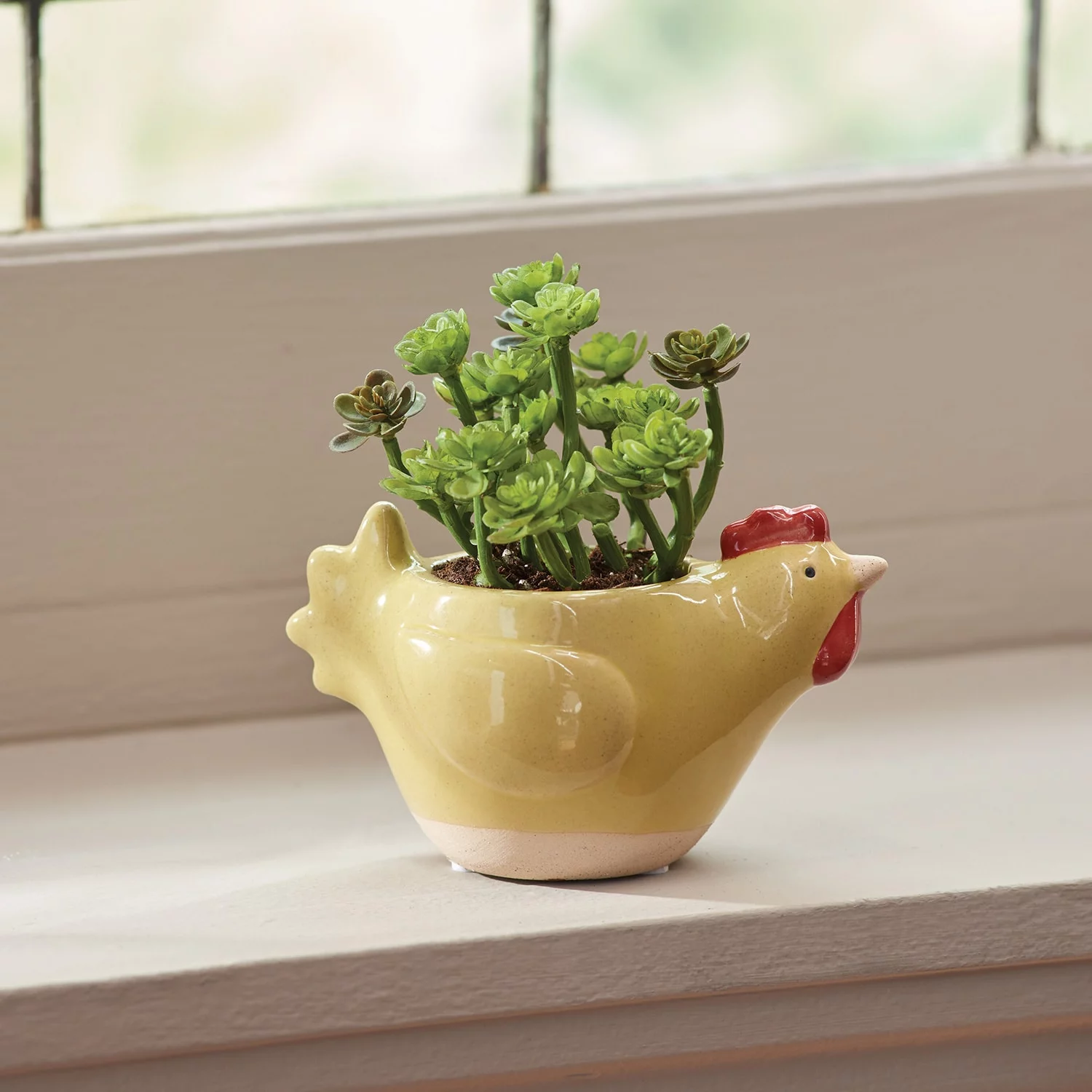 Abbott Collection  5 in. Ceramic Chicken Planter, Yellow - Small
