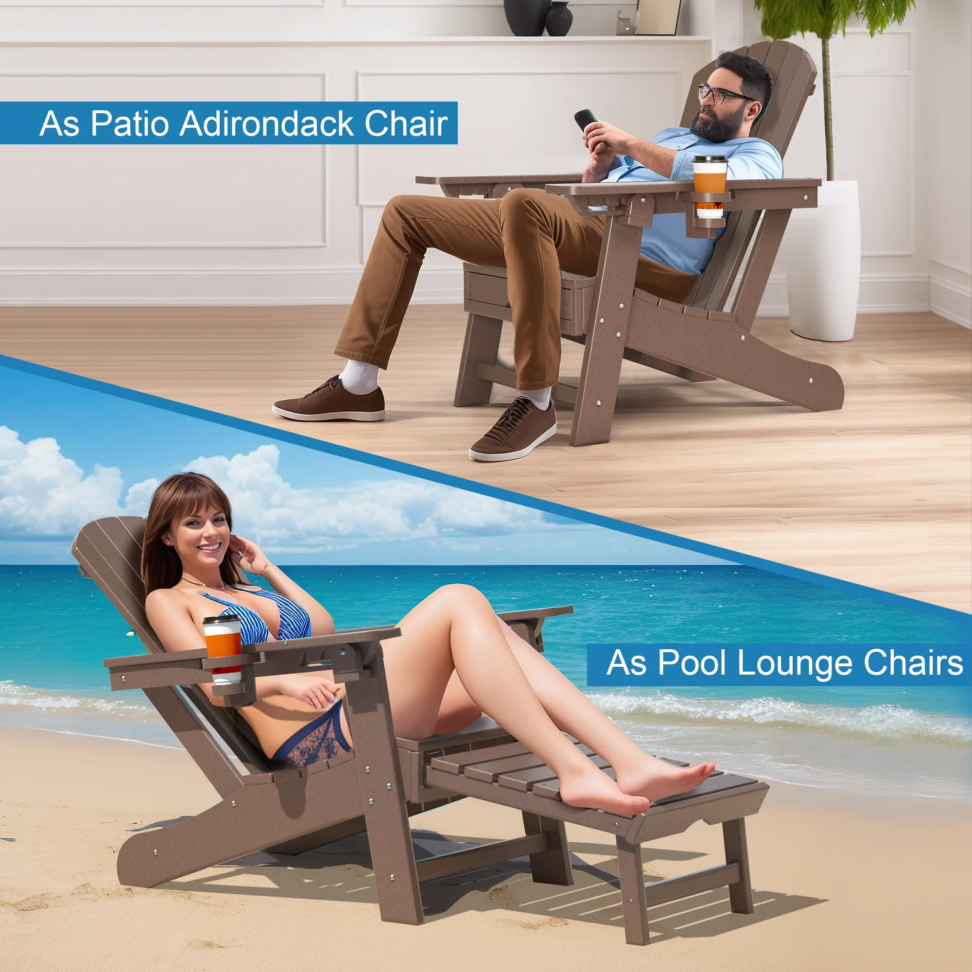 Versatile Adirondack Chair with Ottoman and Cup Holder - 52.24 - Relax in style, any season!