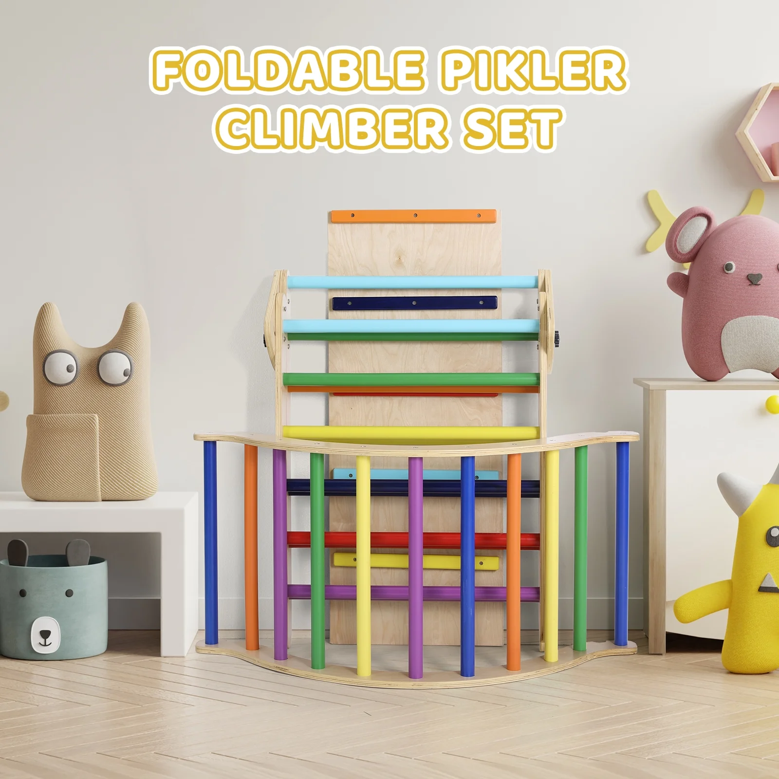 Pirecart Pikler Triangle Set, Wooden Kids Triangle Ladder with Ramp & Arch for Ourdoor Indoor Playground