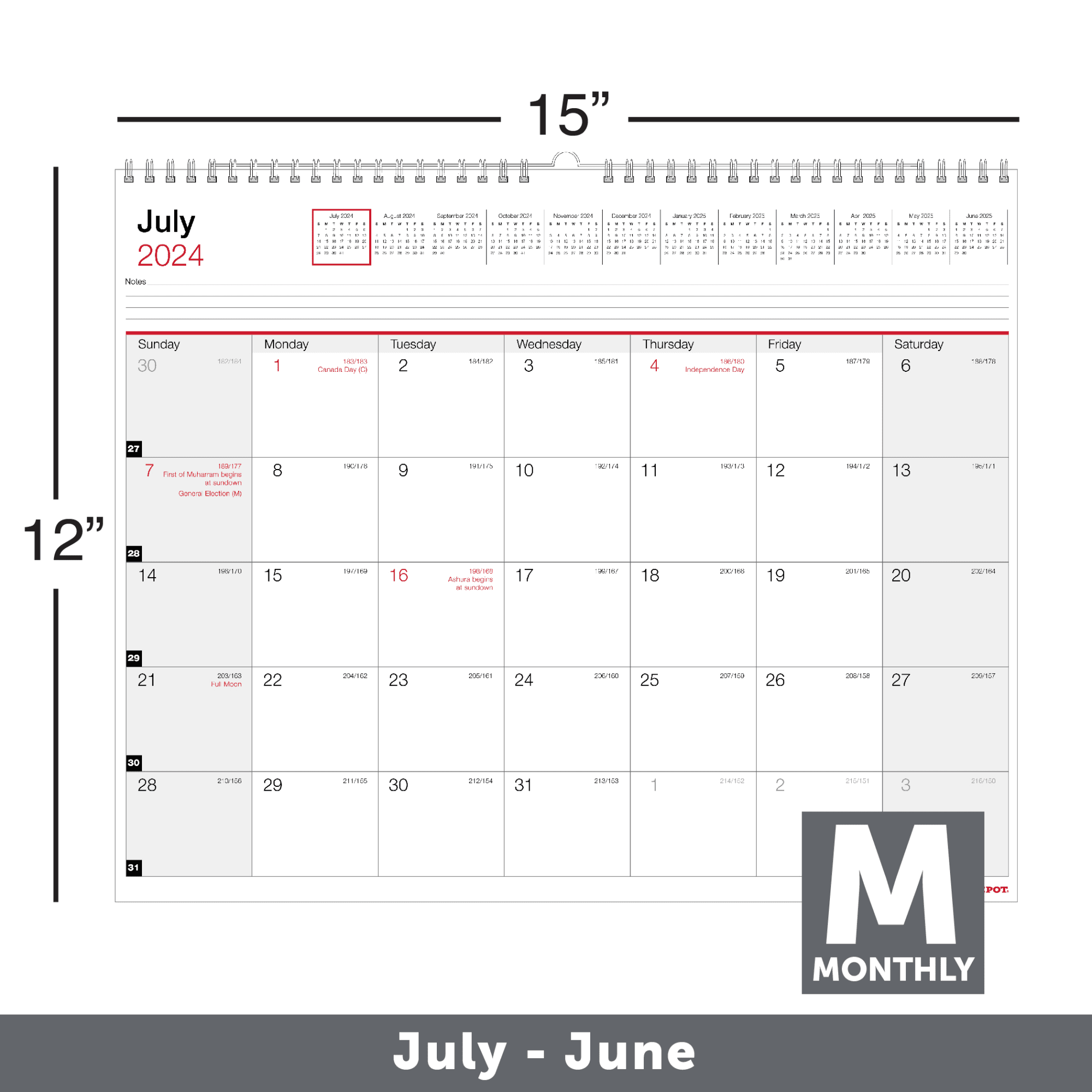 2024-2025 Office Depot® Brand Monthly Academic Wall Calendar, 15