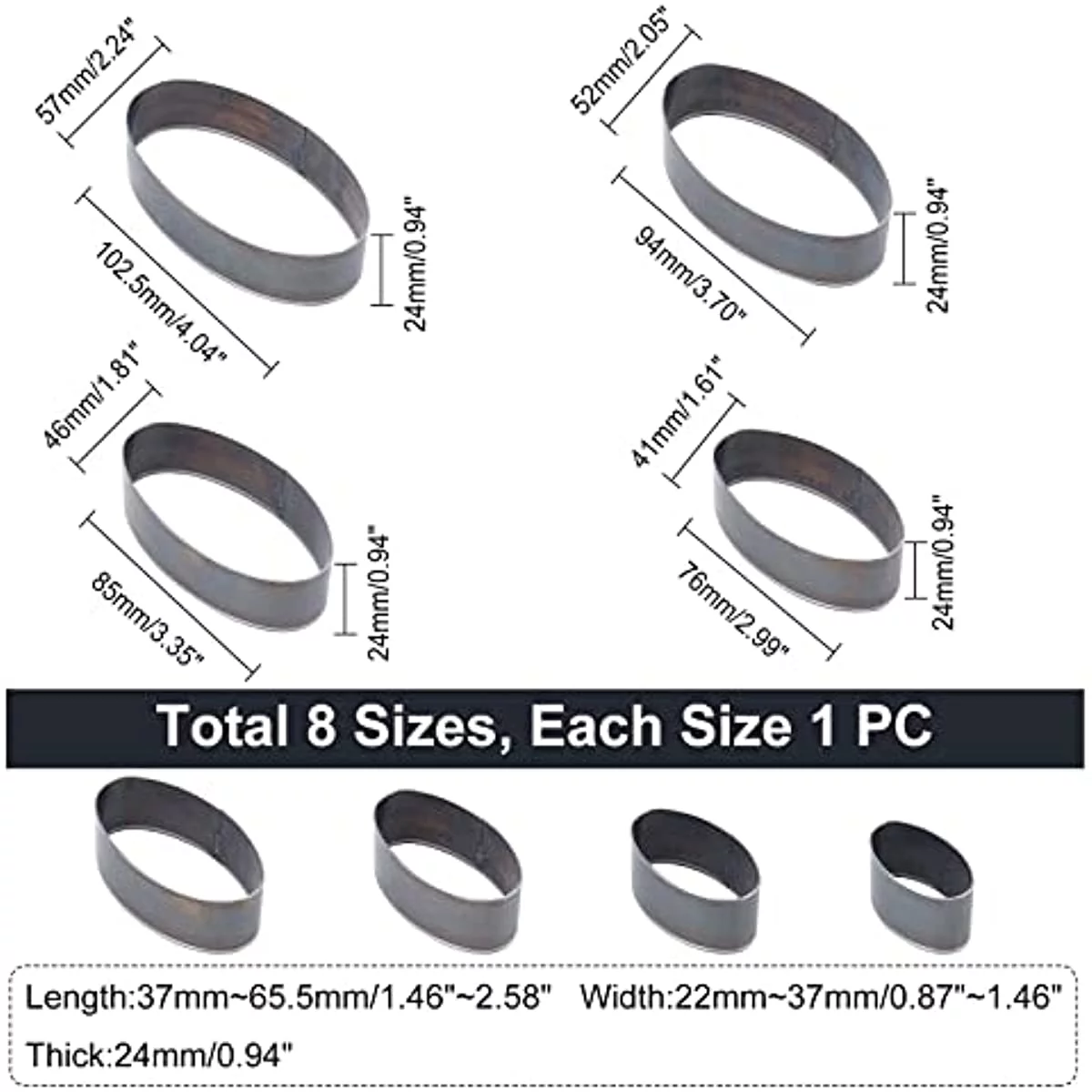 8 Sizes Leather Die Cutter High Carbon Steel Leather Hole Punch Die Hollow Punching Tool Oval Shape Punching Die Mold Leather Punch Tool for DIY Leather Craft