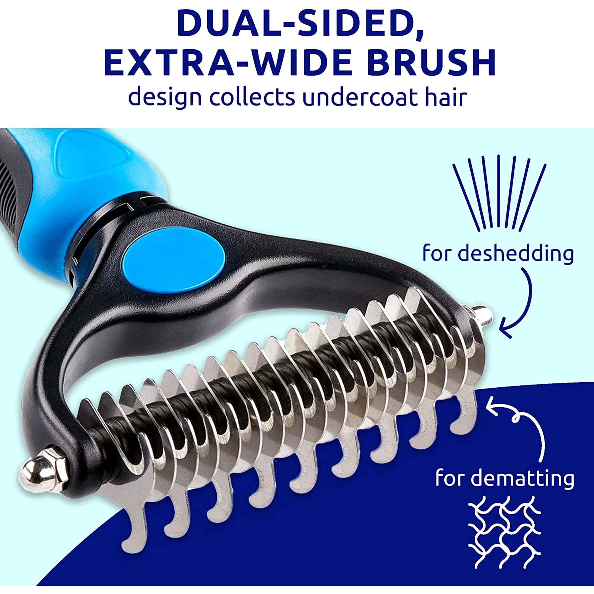 delpattern Pet Grooming Brush Dematting Comb Rake for Dogs Dematting Tool for Cats Double Sided Undercoat Rake for Mats Tangles Removing