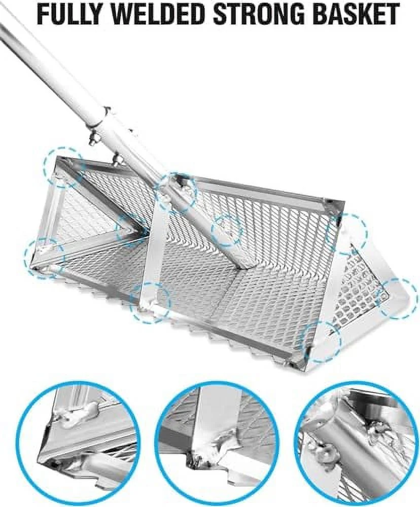 Exact Design Sand Flea Rake,16-Inches Wide Basket, 52 Long Strong Handle, Sharp Teeth, Curved Handle Design [One Piece Handle Version]