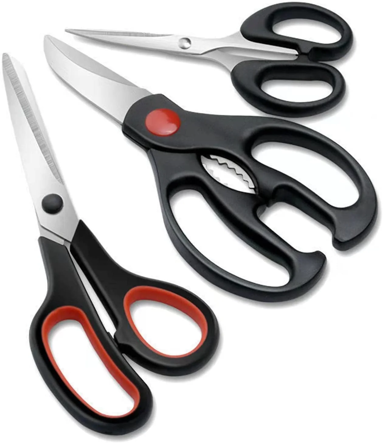 Haomacro Kitchen Scissors, Heavy Duty Meat Scissors Poultry Shears, Dishwasher Safe Food Cooking Scissors Stainless Steel Utility Shears, 3-Pack