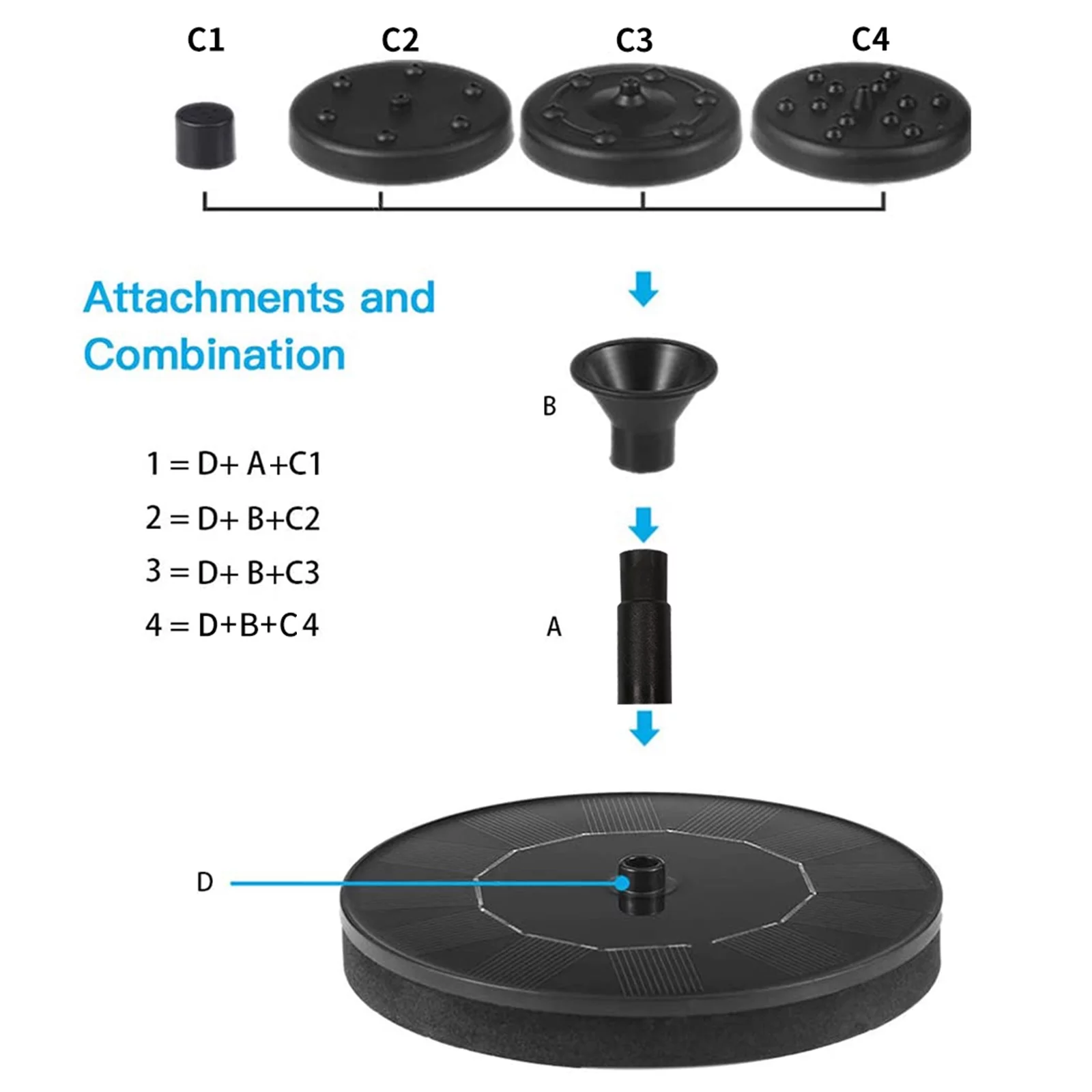 Fountain,4 Nozzles Landscape Solar Pump Pools With 4 Landscape Pond Nozzles Landscape With 4 Nozzles Pump Bath Powered Water Pools Bath Solar Powered Huiop Solar Powered Water