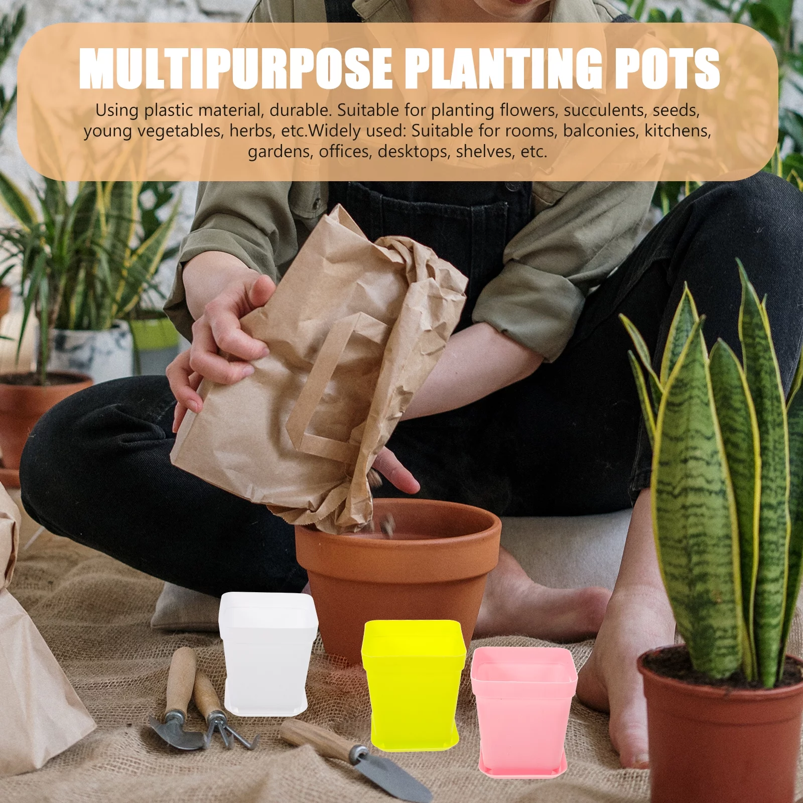 60 Set Plastic Nursery Pot Plant Seedling Planter Square Pp Resin