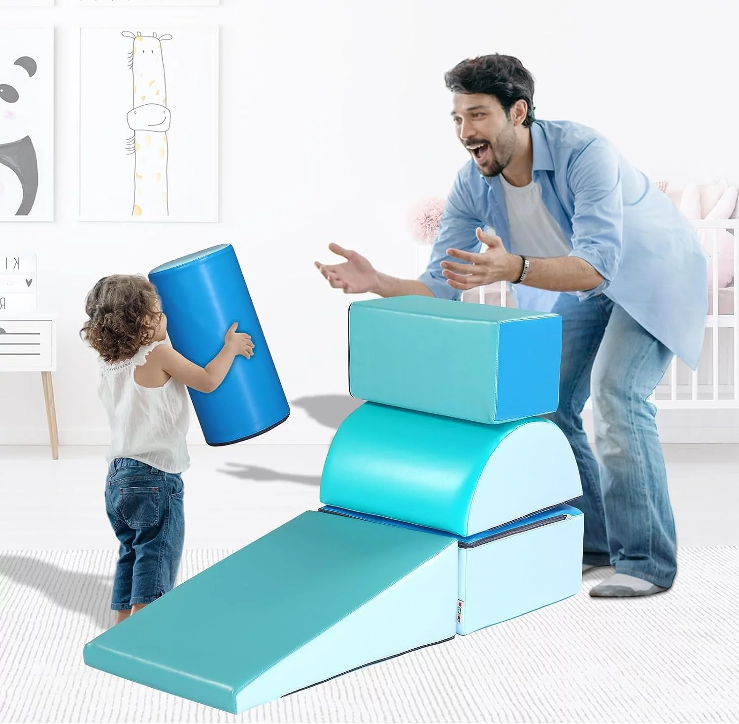 JOYMOR Soft Foam Climber 5-Piece Sets Crawl and Climb Foam, Beginner Toddler Climber with Slide Ramp, Indoor Active Play Structure for Babies and Toddlers