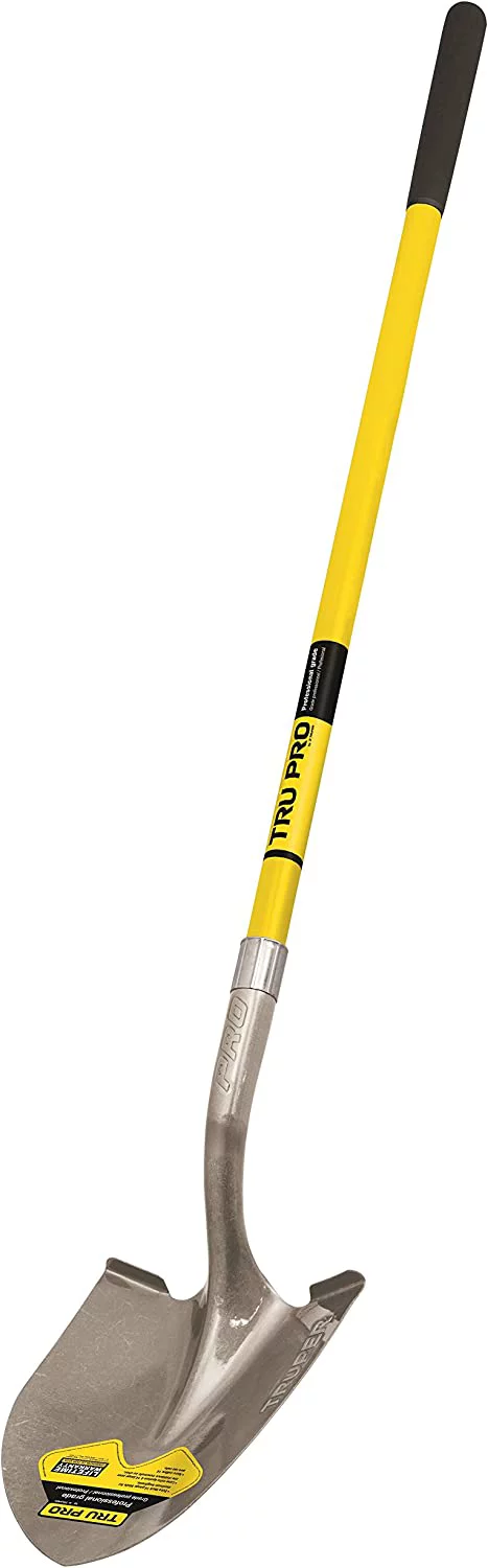 Truper 31198 Tru Pro Round Point Shovel, Fiberglass Handle, 10-Inch Grip, 48-Inch