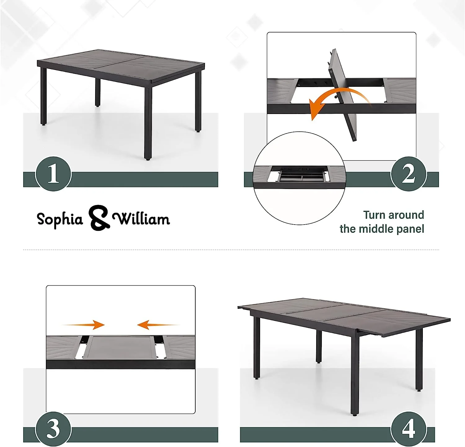 & William Patio Outdoor Dining Sets for 8  Outdoor Table Furniture Set 9 Piece- 1 Rectangular Expandable Patio Table and 8 Padded Swivel Dining Chairs