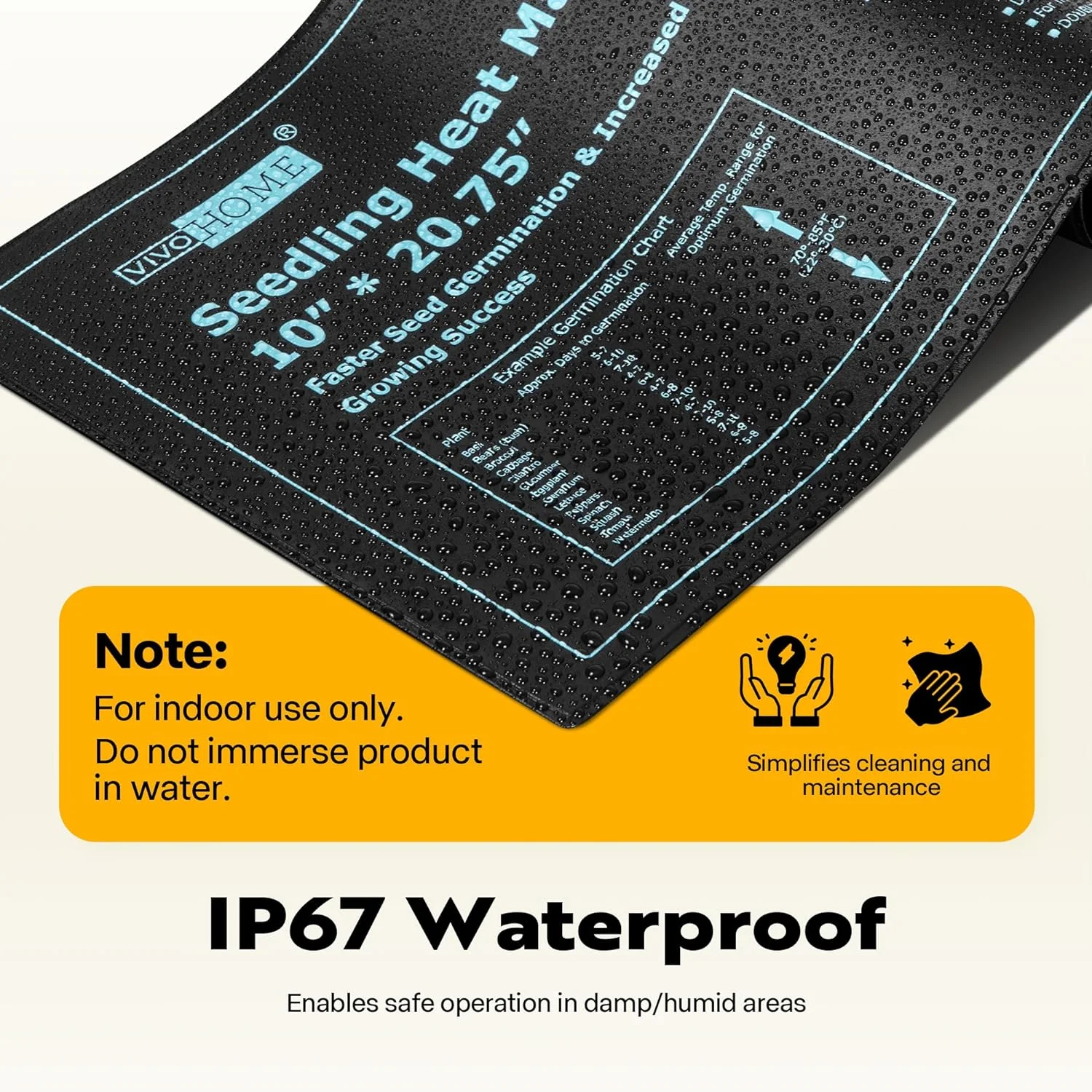VIVOHOME 10 Inch x 20.75 Inch Waterproof Seedling Heat Mat and 40-108°F Digital Thermostat Controller Combo Set MET Certified
