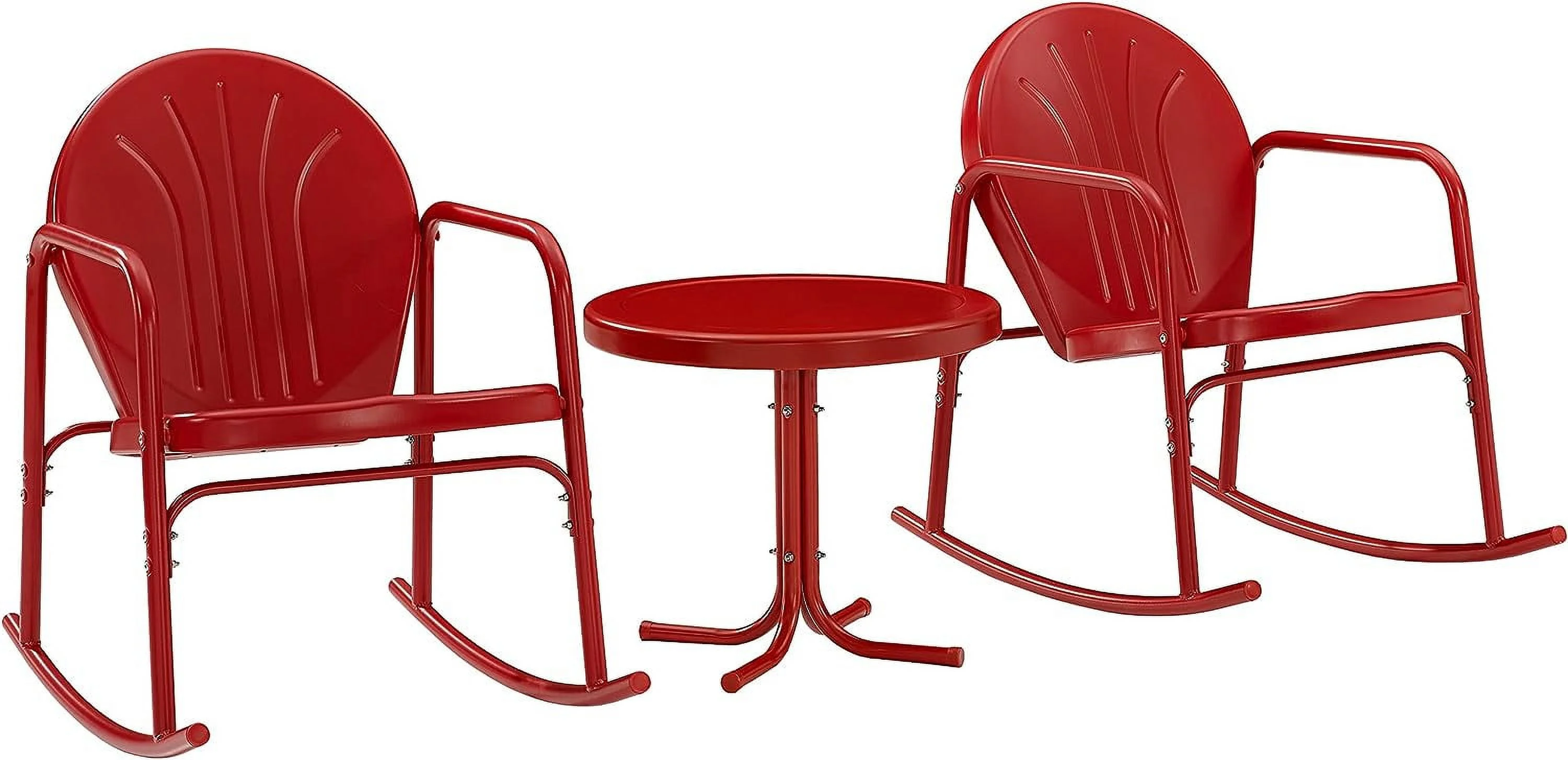 KO10020RE Griffith 3-Piece Metal Outdoor Seating Set with Side Table  2 Rocking Chairs, Bright Red Gloss