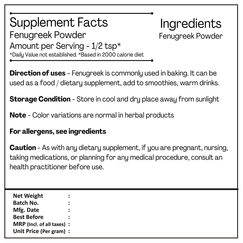 H&C Herbal Ingredients Expert Natural Fenugreek (Trigonella Foenum) Powder - 227g / 0.5 LB / 08 oz - For Hair Care | Hair Nourishment
