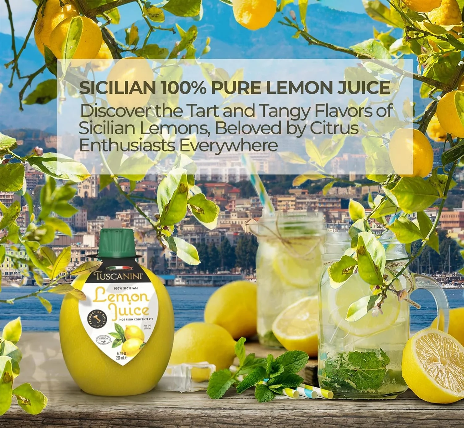 Tuscanini 100% Sicilian Lemon Juice, Not from Concentrate, 6.7oz Lemon Shaped Squeeze Bottle 3 Pack No Water Added  Product of Italy  Certified Kosher Including Passover