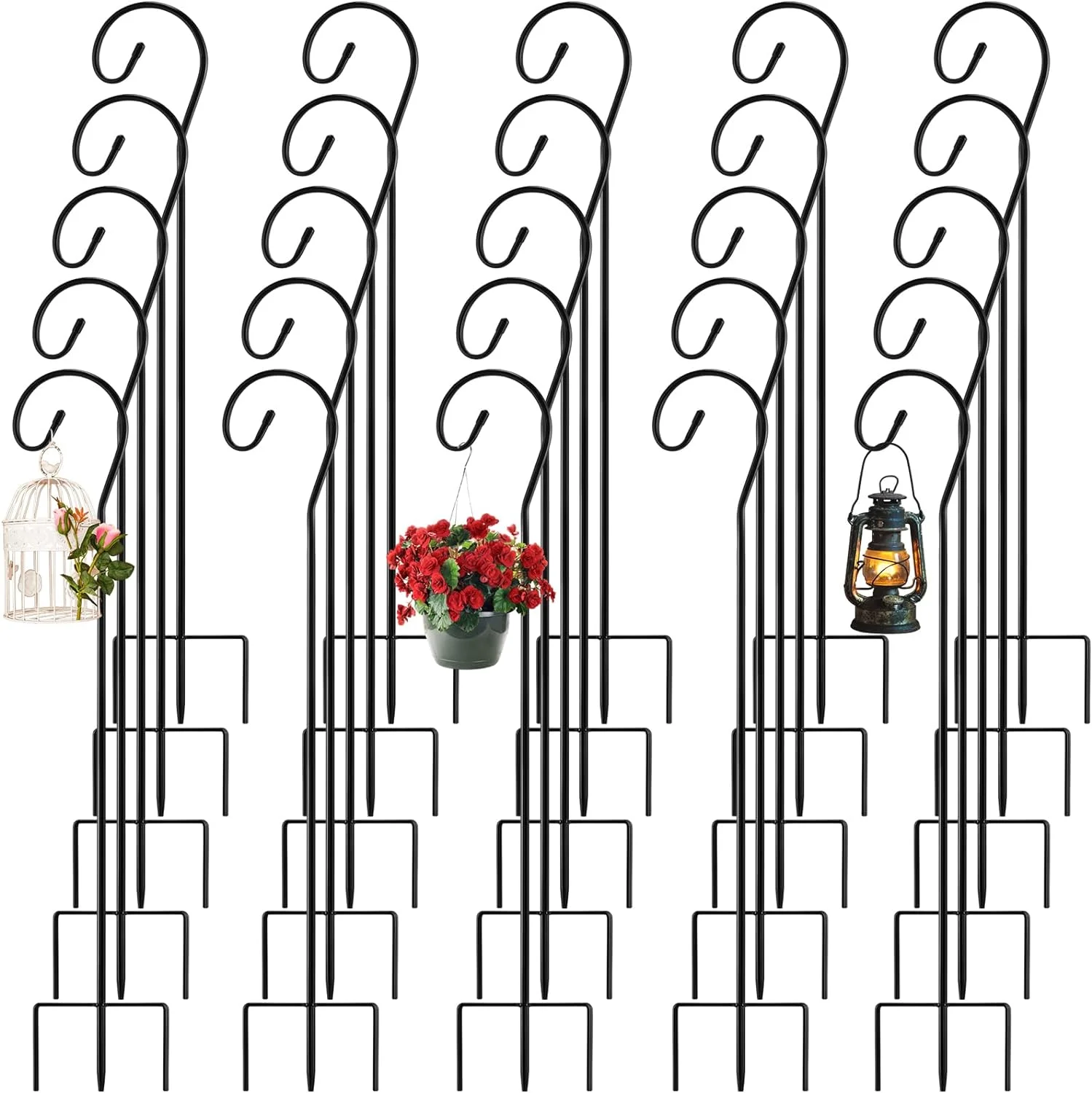 24 Pack Shepherds Hooks for Outdoor, 32 Inch Bird Feeder Pole for Outside, Adjustable Heavy Duty Shepherd Hooks for Hanging Plants Baskets, Solar Lights, Lanterns, Weddings, Garden Decoration