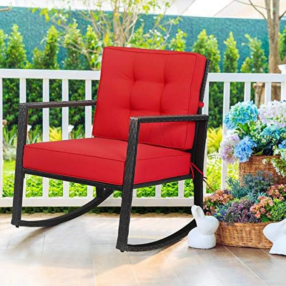 DSZBNUIO Wicker Rocking Chair  Outdoor Glider Rattan Rocker Chair with Cushion for Garden  Porch  Backyard  Poolside  Grey
