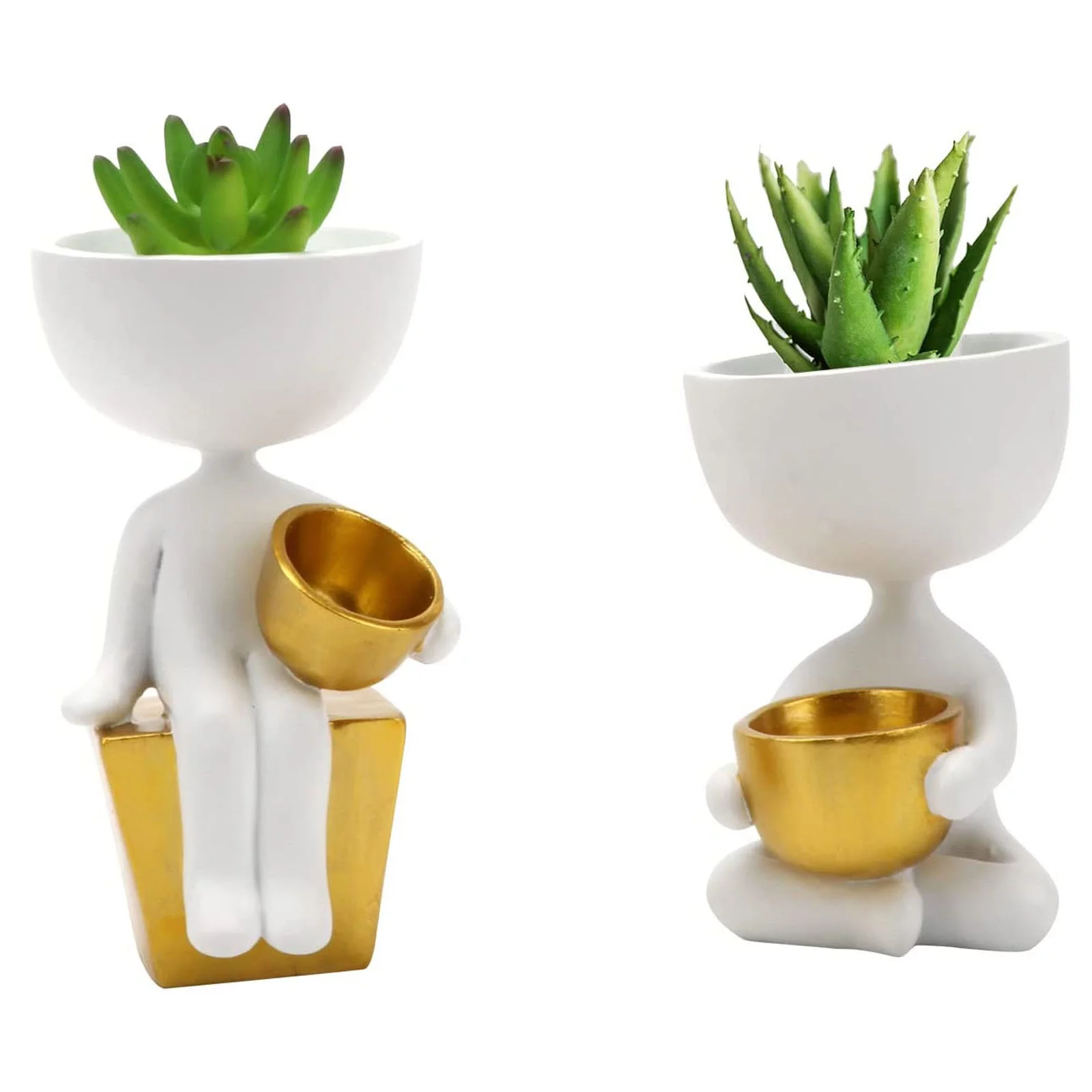 BIGTREE 2 Pack Creative Succulent Plant Pot Ceramic Human Shaped Planter Mini Resin Decor White