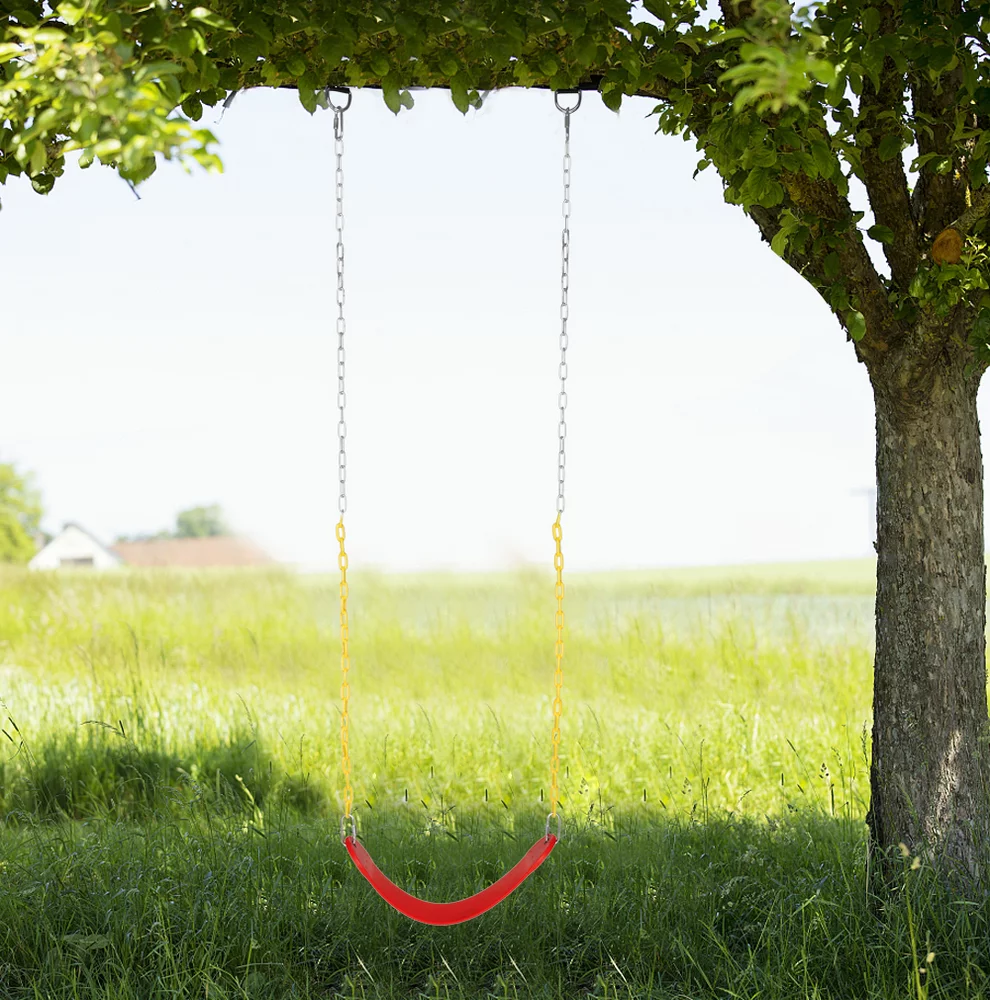 Outdoor Swing Seat Replacement - Pack of 1 Replacement Swings for Swingsets for Outside with Plastic Coated Chains and 2 Hooks, Playground Accessories, Red