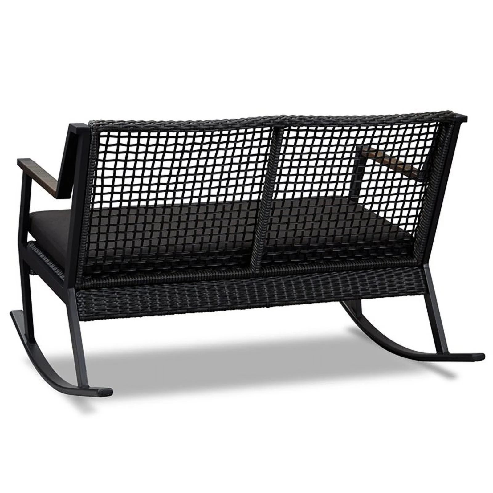 Home Square 3-Piece Set with 2 Patio Rocker Chairs & Patio Rocker Bench in Black