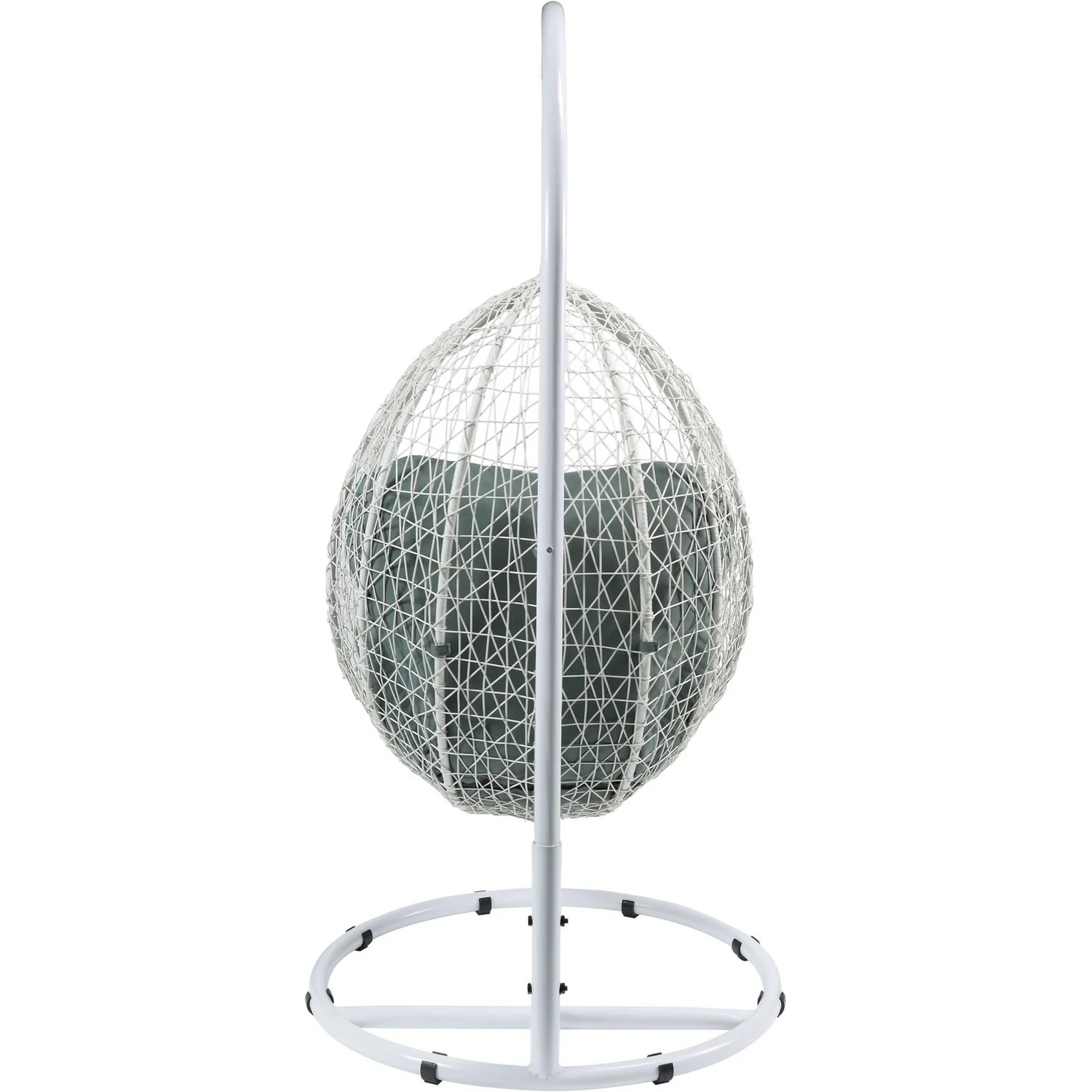 Metal Patio Swing Chair with Cushioned Seating and Round Base, White and Gray