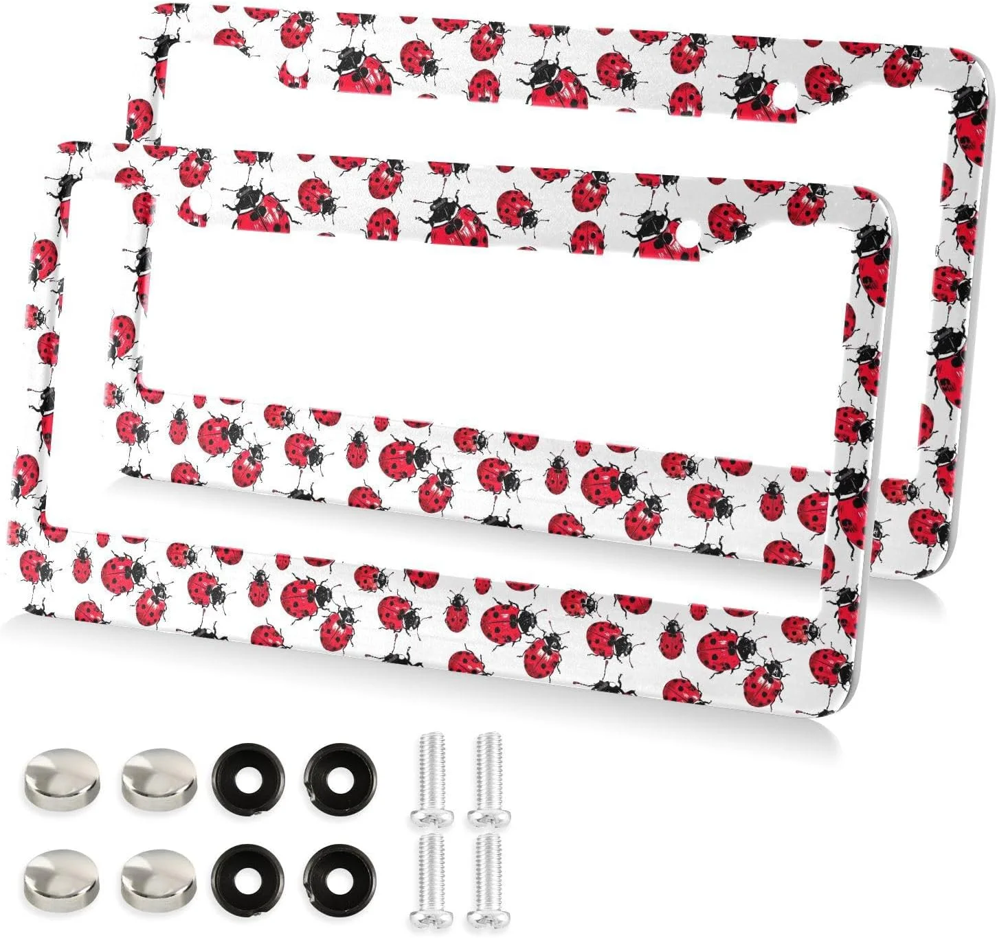 SKYSONIC Red Beetle Ladybug License Plate Frames 2 Packs,License Plate Covers,Universal Aluminum Tag Frame for Front and Rear Car Tags118