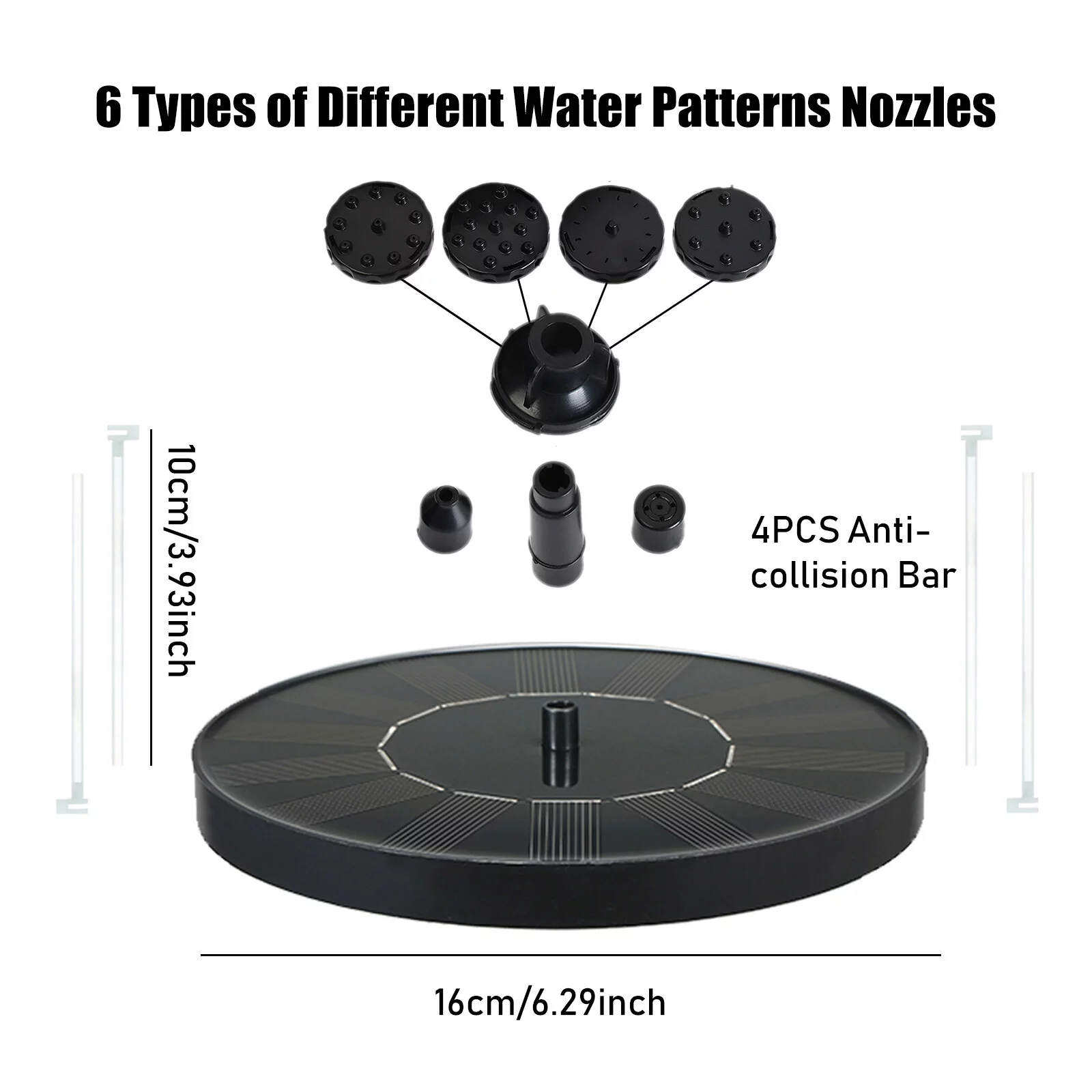 Fountain,Solar Pump With Pump With 6 Huiop Bar Free Water With 6 Nozzles 1.5w Solar Pump Water Pump Bath Filter -collision Bar Free Water Pump 6 Nozzles Filter Pump Bath Samll -collision