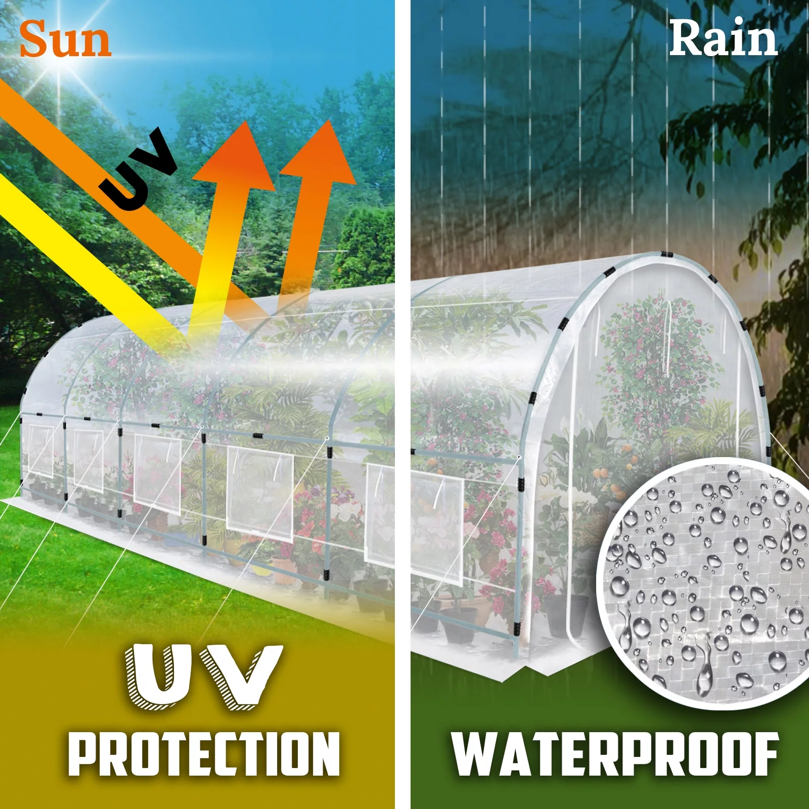 YardGrow Half Transparent Walk-in Plant Greenhouse Heavy Duty Garden Tunnel Tent with ABS Clamps