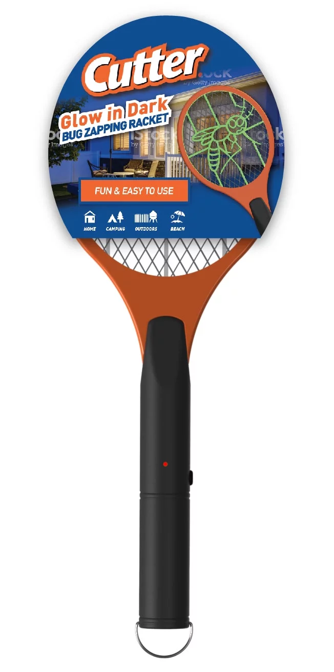 Cutter Glow in the Dark Insect Killer Handheld Racket, Orange and Black, Requires 2AA Batteries