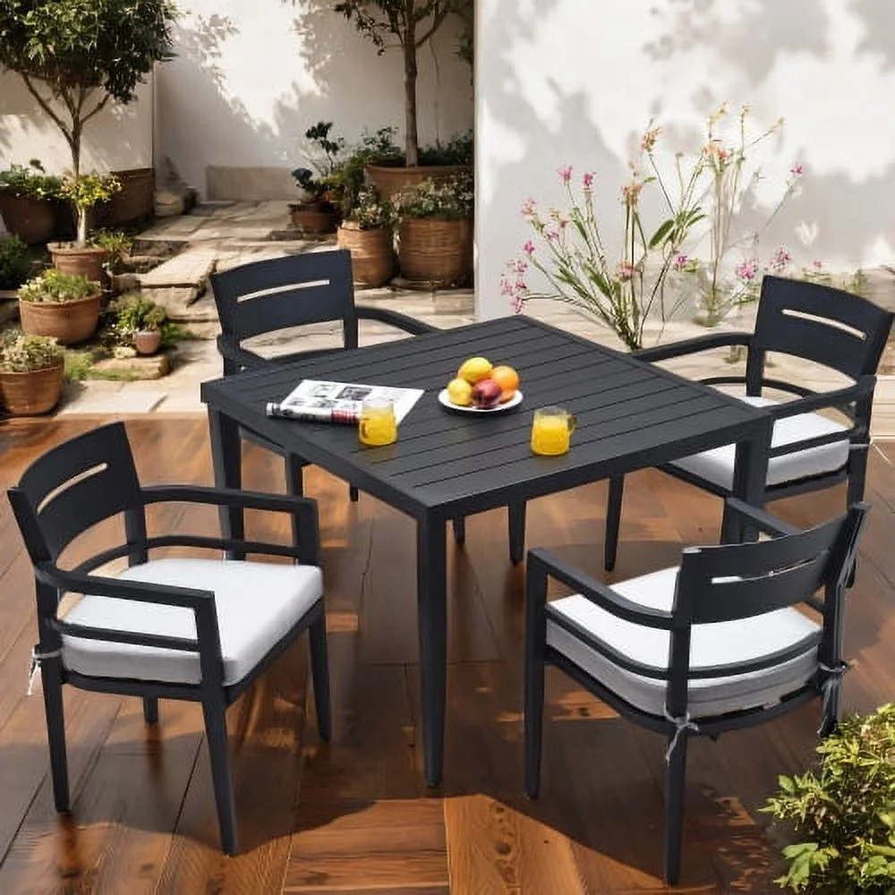 Buumin 5-Piece Outdoor Patio Aluminum Furniture, Modern Dining Set, including 4 Dining Chairs Sunbrella Fabric Cushioned and 40