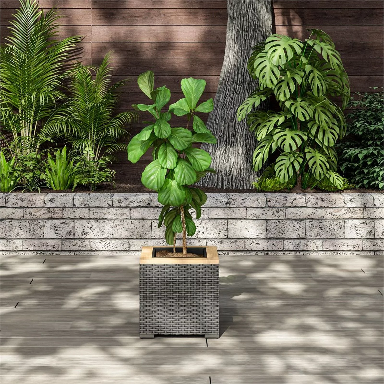 Afuera Living Traditional Rattan Outdoor Planter in Brown Finish