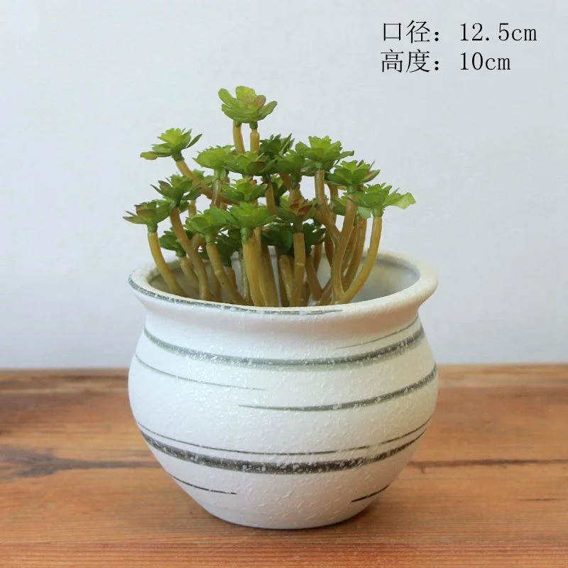 Ceramic Succulent Planter with Snowflake Glaze - Desktop Greenery Pot