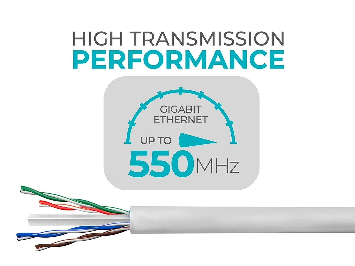 Monoprice Cat6 Ethernet Bulk Cable - 1000 Feet - White, Solid, 550MHz, UTP, CMR, Riser Rated, Pure Bare Copper Wire, 23AWG, No Logo, (UL)